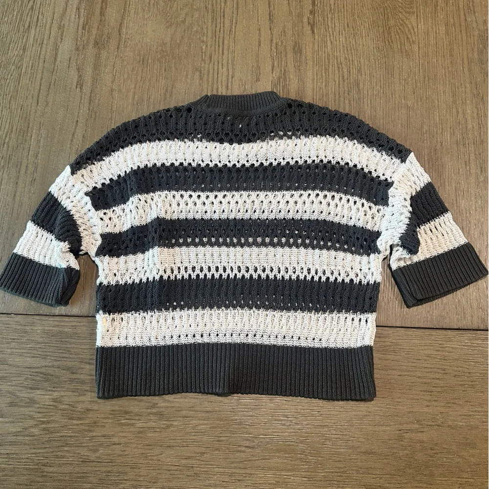 Madewell Open-Stitch Cropped Sweater Tee Charcoal Stripe Size XXS - Picture 6 of 8